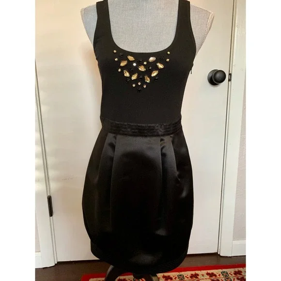 BCBG Paris Satin Jeweled Cocktail Dress - Picture 1 of 13